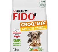FIDO | CROQ' MIX| Chien Adulte | Croquettes équilibrées et savoureuses favorisant les muscles fermes et une condition physique optimale | au Poulet & aux Légumes | Produit en France | Sac | 12Kg