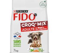 FIDO | CROQ' MIX| Chien Adulte | Croquettes équilibrées et savoureuses favorisant les muscles fermes et une condition physique optimale | au Boeuf & aux Légumes | Produit en France | Sac | 7Kg