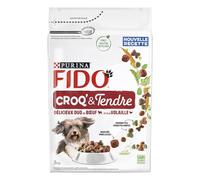FIDO | CROQ’ & Tendre | Chien Adulte | Croquettes croustillantes et bouchées moelleuses | Délicieux Duo Bœuf & Volaille | Source de protéines de qualité | Produit en France | Sac | Lot de 4 x 3 Kg