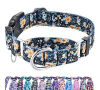 Fidohug Collier martingale réfléchissant pour chien avec boucle en nylon souple - Motif floral - Antidérapant - Pour petits chiens (fleurs noires et oranges, taille S)