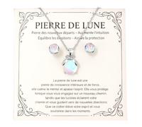 FIDWALL Bijoux Femme - Collier et Boucles d’Oreilles en Pierre de Lune,Cadeau pour Femme Collier, Idée Cadeau Originale pour Ado & Adulte, Fille, Maman, Sœur, Amie (Argent)