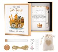 FIDWALL Cadeaux de baptême pour filles et garçons - Présentation d’un cadeau en argent pour le baptême incluant carte, boîte cadeau, tube à essai en plastique, sachet en jute, porte-clés ange et embal