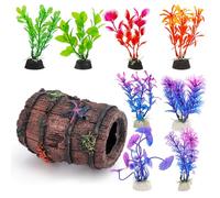 FIDWALL Decoration Aquarium Accessoires,Ensemble De DéCoration D'Aquarium, 1 Seau D'éToile De Mer en RéSine,8 Plantes Aquatiques Artificielles pour Aquarium,Accessoires D'Aquarium, Couleurs Vives
