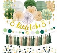 FIDWALL Décoration EVJF Sage Green Bride to Be, Déco Enterrement de Vie de Jeune Fille, Bannière, Lanternes Papier, Pompons, Confettis Table, EVJF Accessoire, Écharpe EVJF, Décoration Bachelorette