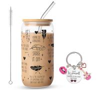 FIDWALL Ensemble de Gobelet Inspirant, Tasse en Verre de 16 oz avec Couvercle et Paille, Inclut un Porte-clés Motivant, Parfait pour les Cadeaux d'Anniversaire et les Occasions Spéciales