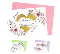 FIDWALL Lot de 4 Cartes à Gratter Personnalisées Will You Be My Bridesmaid? avec Enveloppes, Carte Surprise Fleurie pour Demande Témoin Mariage Femme, Faire-Part ou Cadeau Invités de Mariage