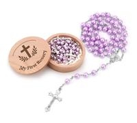 FIDWALL Mon premier chapelet avec boîte souvenir - Baptême et fête prénatale pour filles et garçons | Chapelet catholique pour première communion chrétienne (violet)