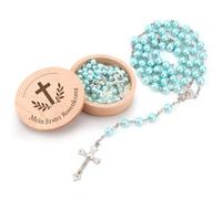 FIDWALL Mon premier chapelet avec boîte souvenir - Cadeau de baptême et de naissance pour filles et garçons | Chapelet catholique pour la première communion chrétienne (Bleu)
