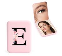 FIDWALL Personnalisé 1X/3X Miroir de Voyage avec LED, Compact Pliant avec Initiales pour Petite Amie, Maman, Professeur, Demoiselle d'honneur (E)