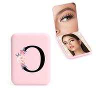FIDWALL Personnalisé 1X/3X Miroir de Voyage avec LED, Petit Miroir Compact, Miroir Maquillage Pliant, Miroir de Poche avec initiales, pour Petite Amie Maman Professeur Demoiselle d'honneur (O)
