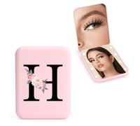 FIDWALL Personnalisé 1X/3X Miroir de Voyage avec LED, Petit Miroir Compact, Miroir Maquillage Pliant, Miroir de Poche avec initiales, pour Petite Amie Maman Professeur Demoiselle d'honneur (H)