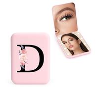 FIDWALL Personnalisé 1X/3X Miroir de Voyage avec LED, Petit Miroir Compact, Miroir Maquillage Pliant, Miroir de Poche avec initiales, pour Petite Amie Maman Professeur Demoiselle d'honneur (D)