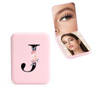 FIDWALL Personnalisé 1X/3X Miroir de Voyage avec LED, Petit Miroir Compact, Miroir Maquillage Pliant, Miroir de Poche avec initiales, pour Petite Amie Maman Professeur Demoiselle d'honneur (J)