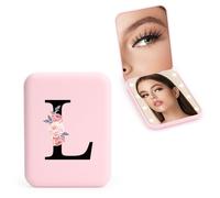 FIDWALL Personnalisé 1X/3X Miroir de Voyage avec LED, Petit Miroir Compact, Miroir Maquillage Pliant, Miroir de Poche avec initiales, pour Petite Amie Maman Professeur Demoiselle d'honneur (L)