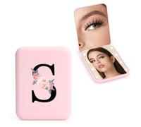 FIDWALL Personnalisé 1X/3X Miroir de Voyage avec LED, Petit Miroir Compact, Miroir Maquillage Pliant, Miroir de Poche avec initiales, pour Petite Amie Maman Professeur Demoiselle d'honneur (S)