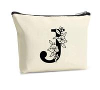 FIDWALL Trousse de Maquillage personnalisée avec Initiale Florale A-Z - Pochette Maquillage Femme pour Demoiselle d'honneur, Maman, Amie - Petite Pochette Tissu, idée Cadeau Femme (J)
