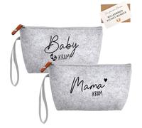 FIDWALL Un Cadeau Chaleureux pour Futures Mamans - Lot de 2 Pochettes en Feutre Gris Clair « Maman & Bébé » avec Carte de vœux et enveloppe - Cadeau de Grossesse, Surprise pour Baby-Shower