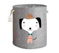 Fieans Pliable Panier à Linge pour Chambre d’Enfant, Épaissi Grande Bac de Rangement avec Cordon de Fermeture Corbeille à Linge Stockage de Jouets - Chien Gris