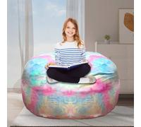 FIEATES Grand pouf rond surdimensionné pour adultes et enfants, sans remplissage, doux et surdimensionné, housse de fauteuil poire Big Joe, canapé paresseux, housse de chaise de lecture, 1,5 m