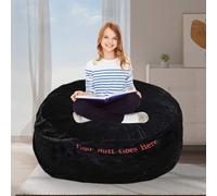 FIEATES Pouf poire pour adultes et enfants - Sans remplissage - Doux - Grand pouf rond surdimensionné - Housse de fauteuil de lecture avec mots brodés - 1,5 m - Noir