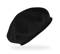 fiebig Basque en tricot fin avec bord roulé | Béret en coton | Béret en laine légère dans de nombreuses couleurs, Noir , taille unique