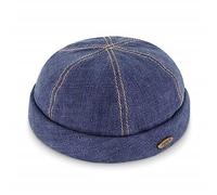 fiebig Bonnet de Docker en Toile de Lin à Bord roulé | Chapeau de Docker avec Coutures contrastées | Casquette de pêcheur Courte avec Doublure en Coton (57-M, Bleu Jeans)