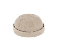 fiebig Bonnet de Docker en Toile de Lin à Bord roulé | Chapeau de Docker avec Coutures contrastées | Casquette de pêcheur Courte avec Doublure en Coton (59-L, Beige)