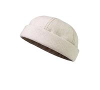 fiebig Bonnet de Docker en Toile de Lin à Bord roulé | Chapeau de Docker avec Coutures contrastées | Casquette de pêcheur Courte avec Doublure en Coton (57-M, Beige)