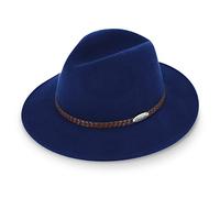 fiebig Casual Traveller Chapeau en feutre de laine | Chapeau roulé écrasable et imperméable avec bande en cuir tressé, bleu roi, 57