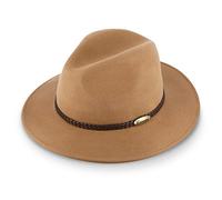 fiebig Casual Traveller Chapeau en feutre de laine | Crushable & Waterproof avec garniture en cuir tressé, beige, X-Large