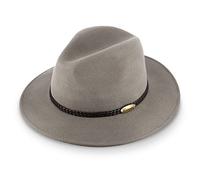 Fiebig Chapeau de voyage décontracté en feutre de laine | Chapeau roulable et imperméable avec garniture en bande de cuir tressée, gris clair, 56