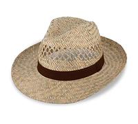 fiebig Fedora Chapeau de Paille avec Ruban Brun | Chapeau de Soleil pour Hommes et Femmes en 100% Paille | Fabriqué en Italie| Chapeau d'été en Plusieurs Tailles | Couleur Natur (61-XL)