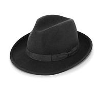 fiebig Fedora Chapeau en Feutre de Laine | Bogart Chapeau pour Femmes et Hommes | Confort en été et en Hiver | Chapeau Classique fabriqué en Italie (55-S, Noir)