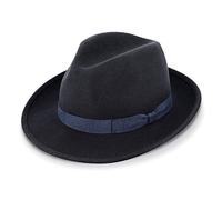 fiebig Fedora Chapeau en Feutre de Laine | Bogart Chapeau pour Femmes et Hommes | Confort en été et en Hiver | Chapeau Classique fabriqué en Italie (59-L, Bleu Marine)