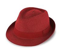 fiebig Jackson Trilby Chapeau en papier avec ruban gros-grain coloré | Chapeau de soleil 100 % papier | Chapeau d'été naturel dans de nombreuses tailles et couleurs, rouge, 57 cm