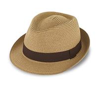 fiebig Jackson Trilby Chapeau en papier avec ruban gros-grain coloré | Chapeau de soleil en 100 % papier | Chapeau d'été naturel, camel, 55