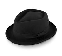 fiebig Medlock Porkpie Diamond | Chapeau en Feutre 100% Laine avec Ruban Grosgrain | Pork-Pie Confortable et léger fabriqué en Italie (58-L, Noir)