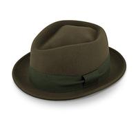 fiebig Medlock Porkpie Diamond | Chapeau en Feutre 100% Laine avec Ruban Grosgrain | Pork-Pie Confortable et léger fabriqué en Italie (59-L, Vert)