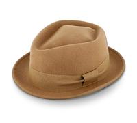 fiebig Medlock Porkpie Diamond | Chapeau en Feutre 100% Laine avec Ruban Grosgrain | Pork-Pie Confortable et léger fabriqué en Italie (54-S, Camel)