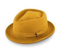 fiebig Medlock Porkpie Diamond | Chapeau en Feutre 100% Laine avec Ruban Grosgrain | Pork-Pie Confortable et léger fabriqué en Italie (61-XL, Jaune)
