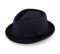 fiebig Medlock Porkpie Diamond | Chapeau en Feutre 100% Laine avec Ruban Grosgrain | Pork-Pie Confortable et léger fabriqué en Italie (56-M, Bleu)