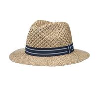 fiebig Traveller Chapeau de Paille avec Ruban de Couleur Grosgrain | Chapeau de Soleil pour Hommes et Femmes en 100% Paille | Chapeau d'été Naturel Made in Italy (55-S, Bleu)
