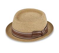 fiebig Wallku Pork Pie Chapeau en papier avec ruban gros-grain coloré | Chapeau de soleil en 100 % papier | Porkpie chinée dans de nombreuses tailles, beige, 61