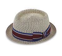 fiebig Wallku Pork Pie Chapeau en papier avec ruban gros-grain coloré | Chapeau de soleil en 100 % papier | Porkpie chinée dans de nombreuses tailles, bleu marine, 61