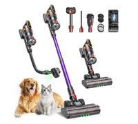 Fieety 50kPa/600W Aspirateur Balai sans Fil, 65Min Aspirateur sans Fil Puissant avec Brosse pour Animaux Tuyau Recharge Murale Mode Automatique Parfumé pour Poils d’Animaux Tapis Sols Durs et Voiture