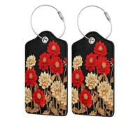 Field of Red and Gold Dahlias Lot de 2 étiquettes de bagage en cuir avec rabat d'intimité et boucle en métal pour homme et femme