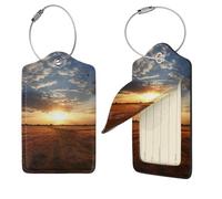 Field Sunrise Lot de 4 étiquettes de bagage en cuir synthétique avec boucle en acier inoxydable et carte d'adresse, étiquettes de bagages, étiquettes de voyage, étiquettes d'identification pour femme