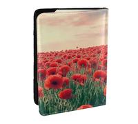 Fields of Red Wild Chrysanthemums Étui de passeport imprimé en cuir PU pour homme et femme 16,5 cm, Noir , Taille unique