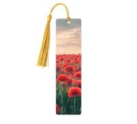 Fields of Red Wild Chrysanthemums Lot de 5 marque-pages en bois imprimés double face pour les amateurs de livres Accessoires cool pour ordinateur portable Cadeaux d'anniversaire pour homme (5 pièces)