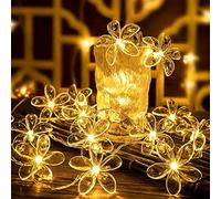 Fielegen 20 LED Cherry Blossom Flower String Lights 9.84FT Batterie alimentée par des lumières décoratives de Noël, lumière de nouveauté pour la maison chambre à coucher jardin fête de mariage